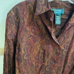 Lauren Ralph Lauren button down brown shirt paisley size petite P M